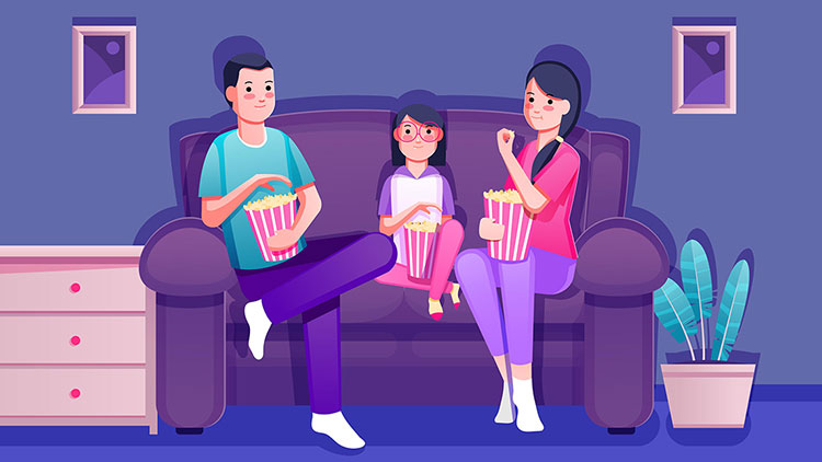 Familia viendo una película
